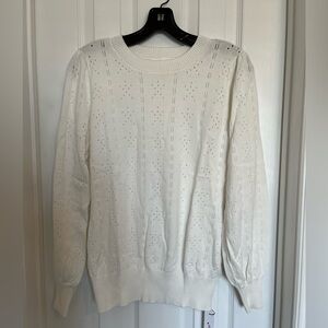 J. Corrine Crewneck Sweater Long Puff Sleeve Cutout Top - XS - Creamy White